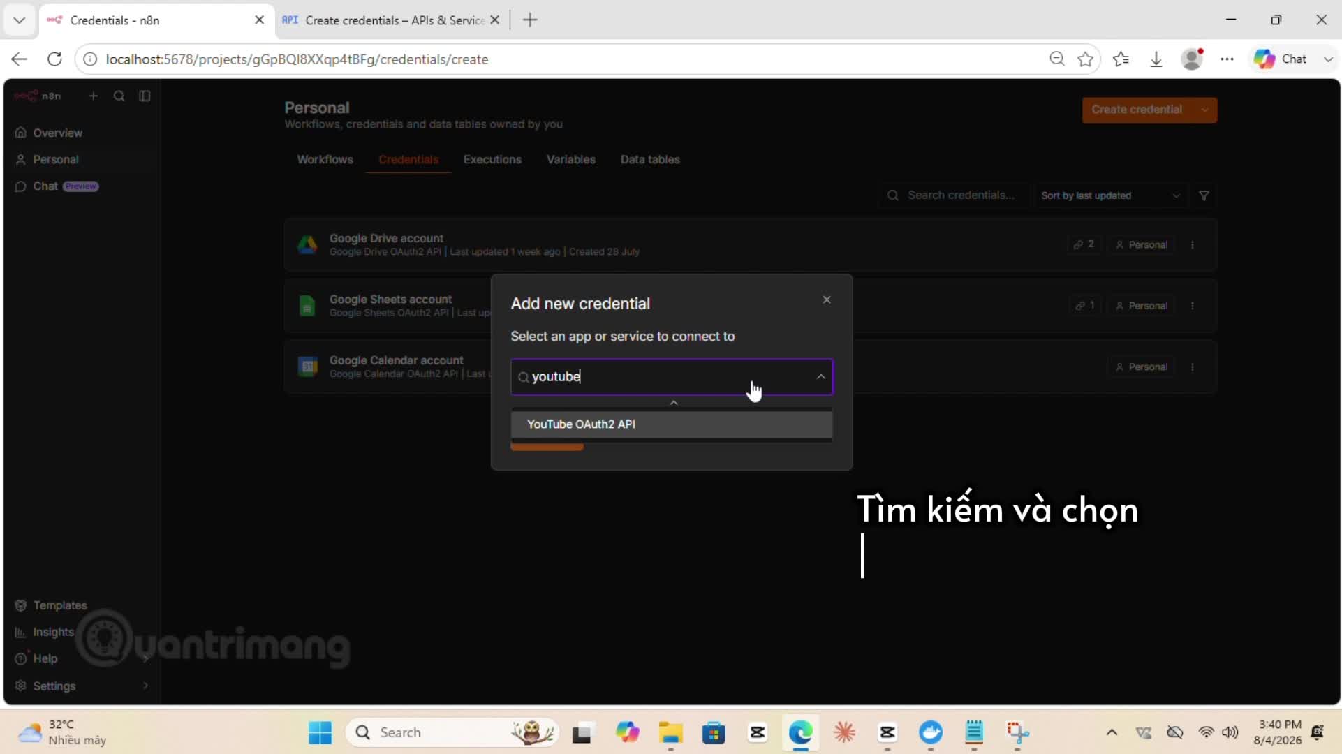 Hướng dẫn thêm Youtube API vào n8n 