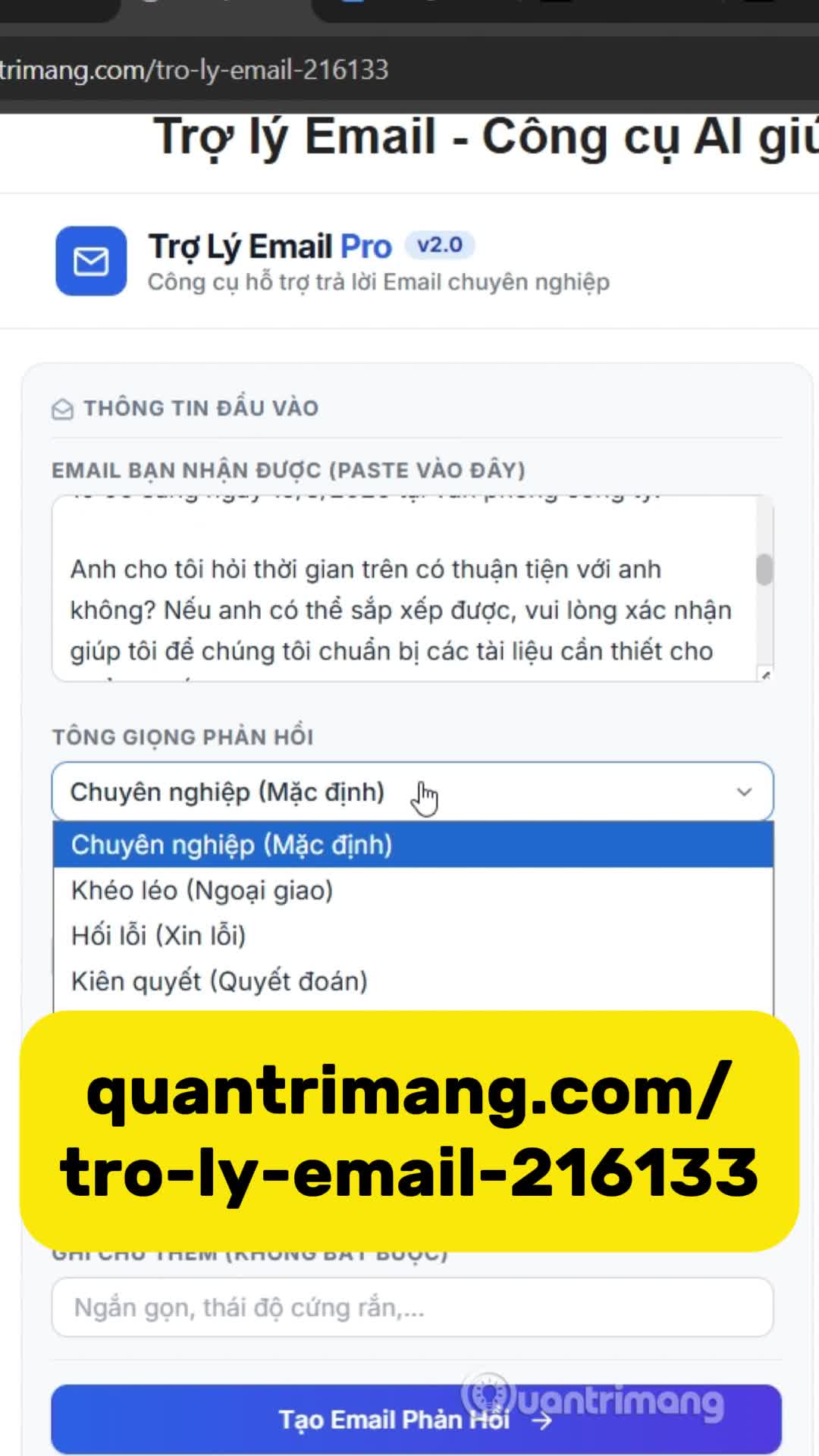 Trợ lý phản hồi email chuyên nghiệp