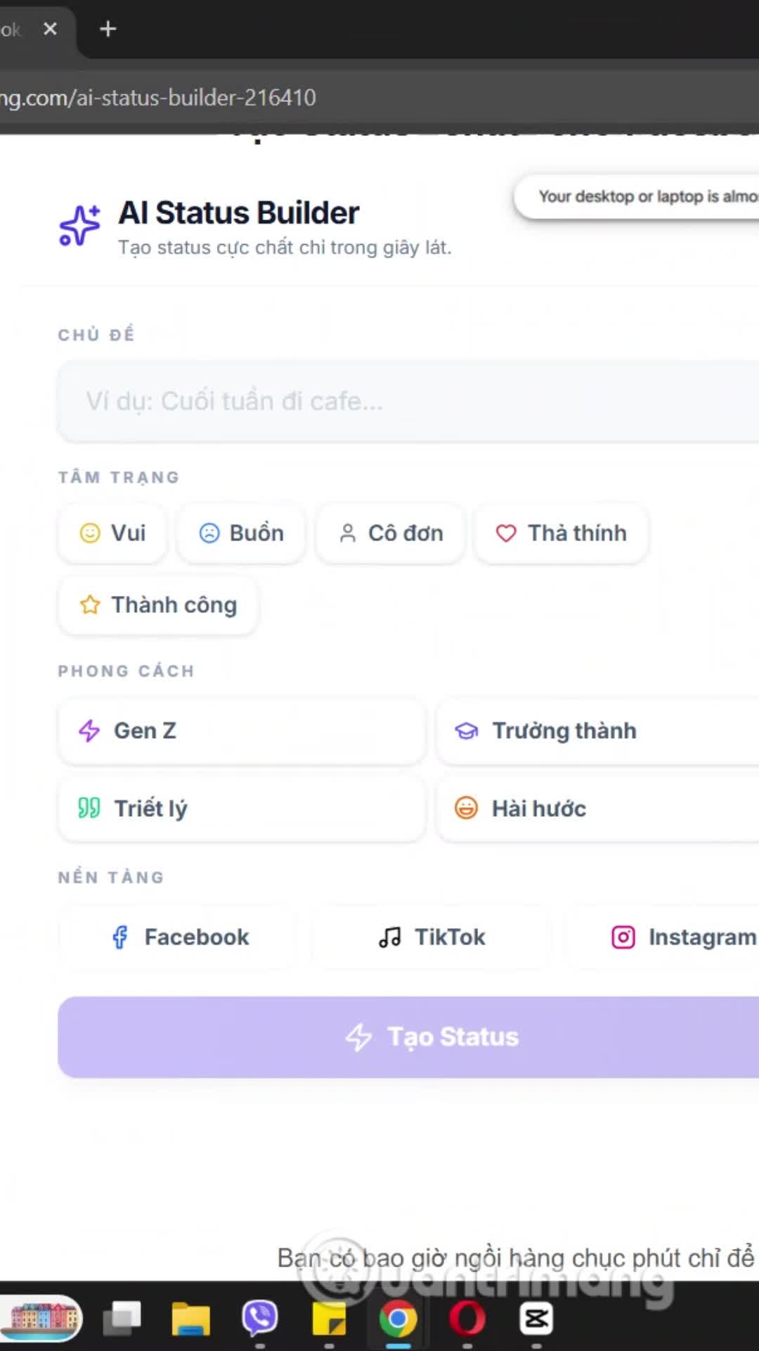 Tool AI viết status cực chất