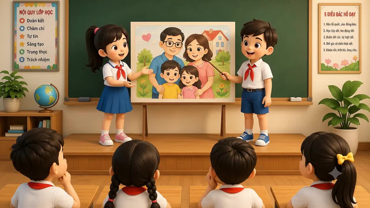 Video học sinh miêu tả tranh bằng tiếng Anh 